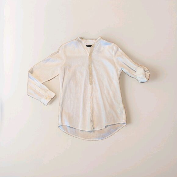Piazza Italia Button Up Shirt Linen Mens Medium White Linen Blend Long Sleeve - Picture 1 of 8